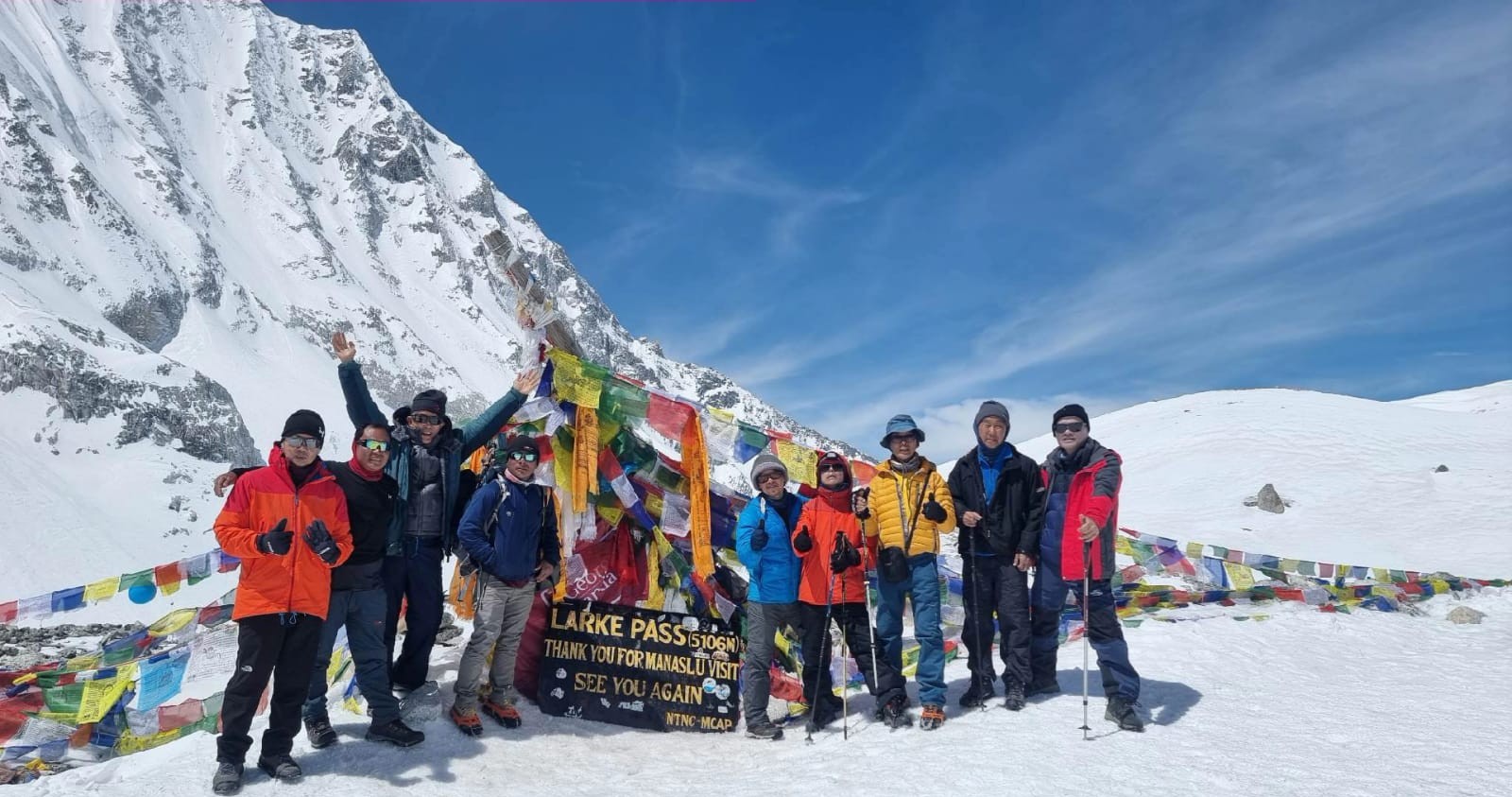Foreign travelers on a safe and scenic trekking path in the manaslu region