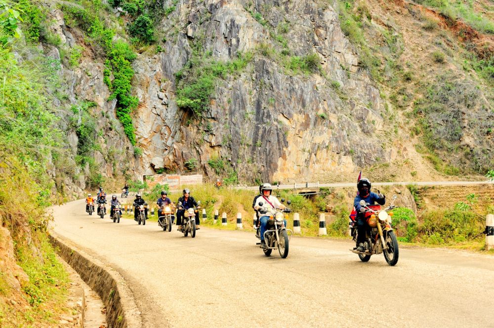 tourist doing motorcycle trip in nepal