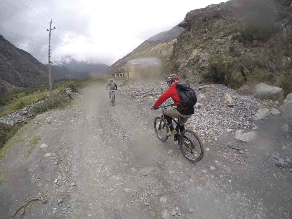 Annapurna Circuit Mountain Biking on a rocky Himalayan trail