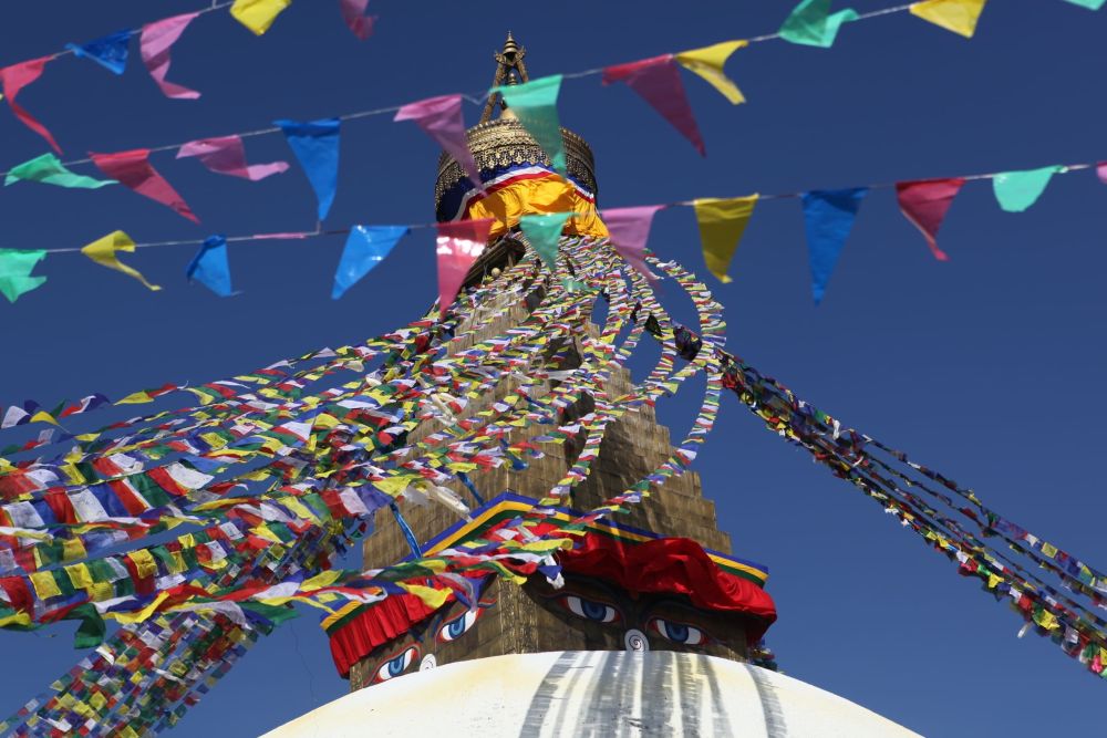 Boudhanath Stupa with colorful prayer flags