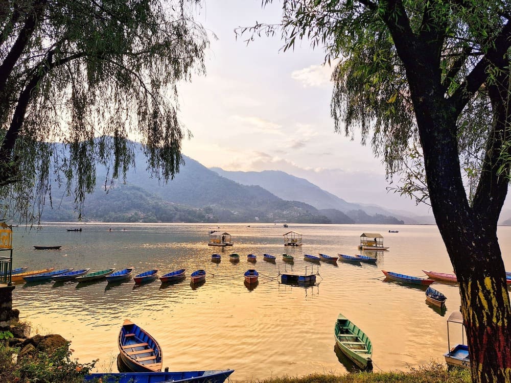 sunset at pokhara phewa tal